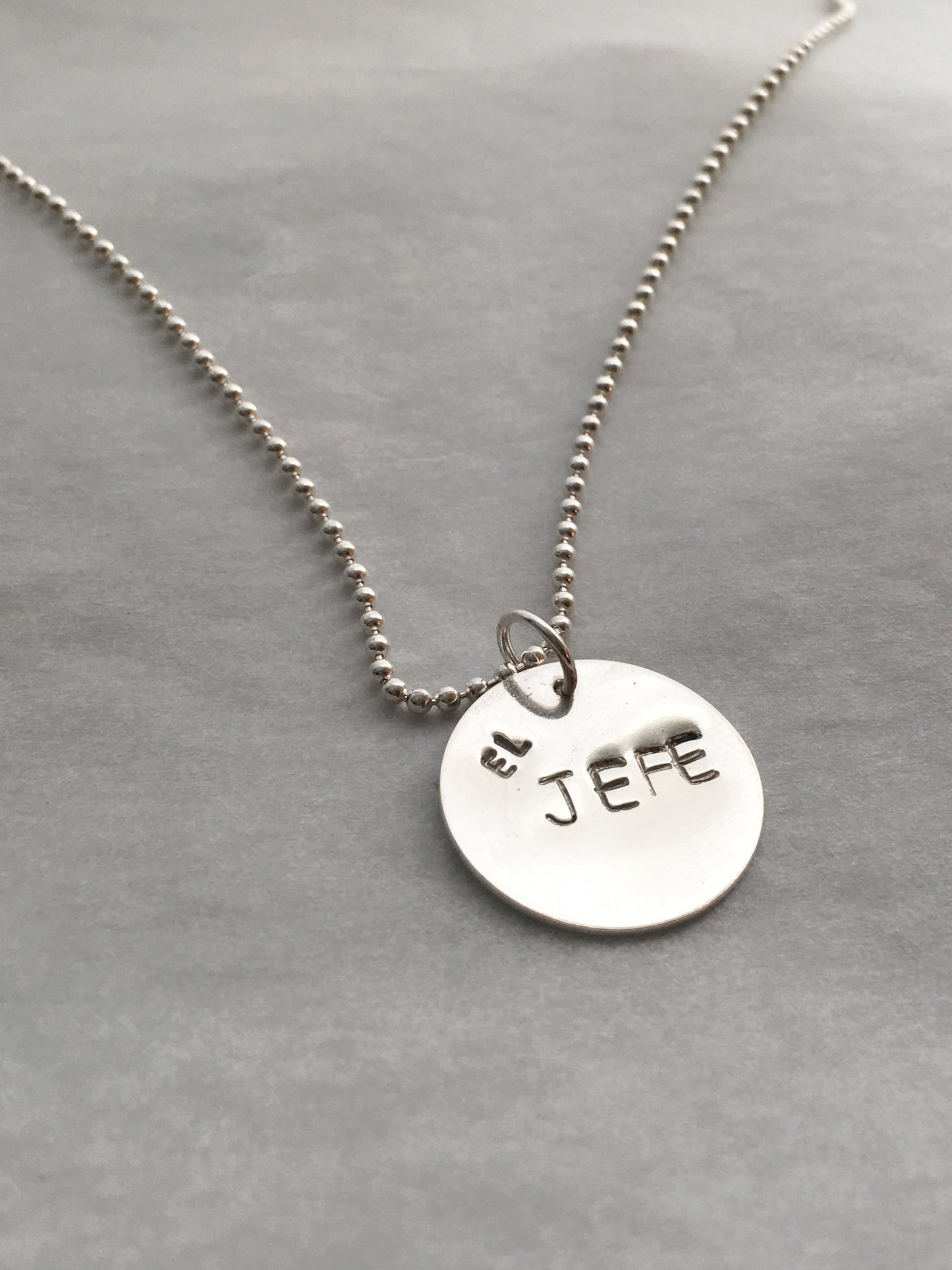 Handstamped El Jefe Pendant Necklace with Bead Chain