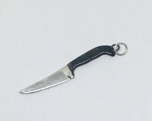 Jumbo Chef Knife Charm with Black Handle in Sterling Silver