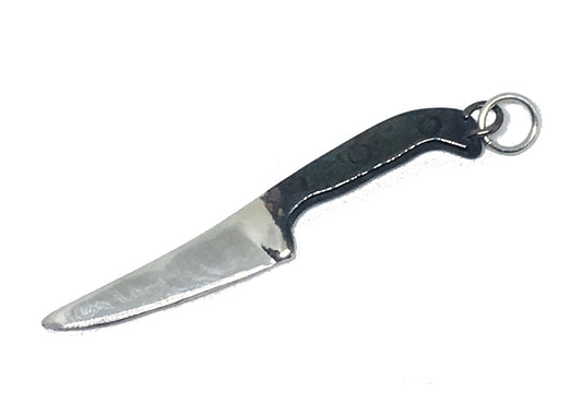 jumbo chef knife charm in sterling silver with black handle