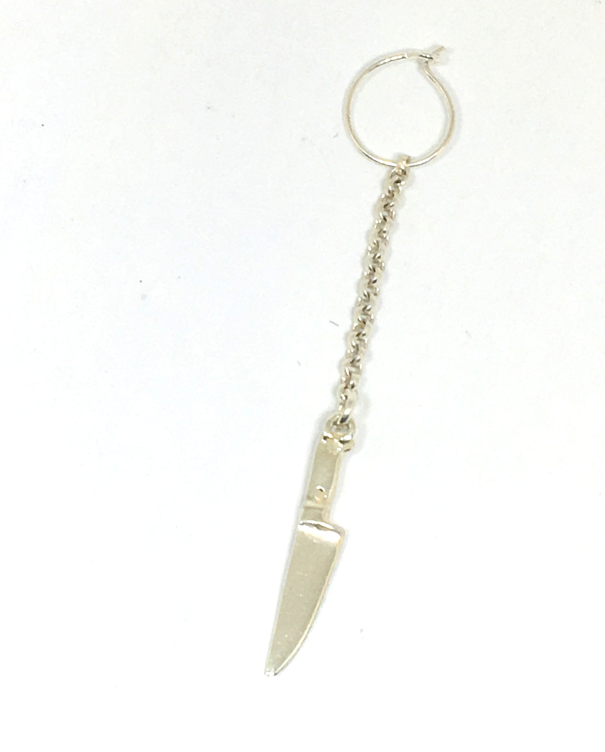 Sterling Silver Hoop Earring with Chef Knife on a chain