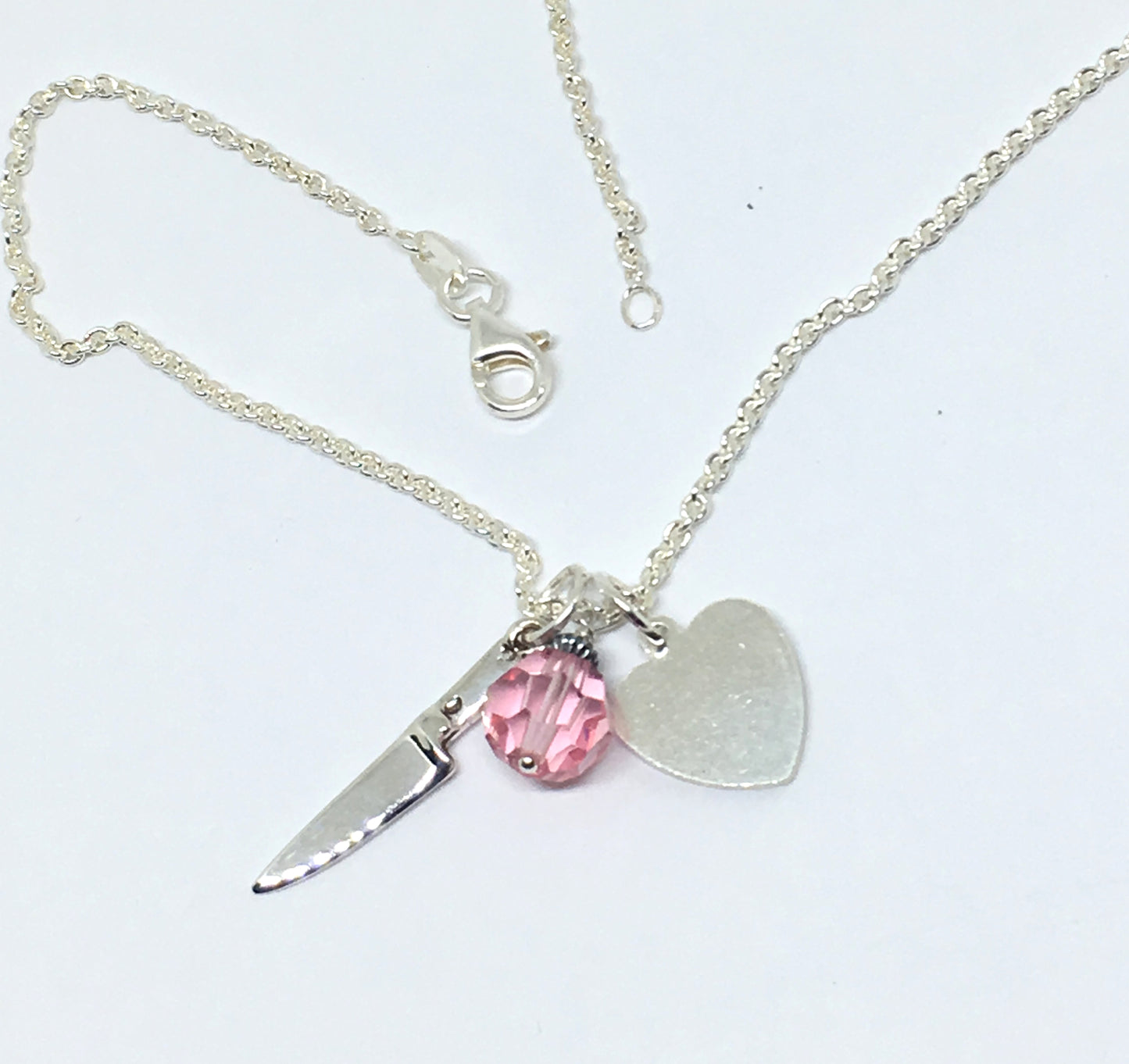 Personalized Chef Knife Cluster Necklace with Initials and Pink Swarovski Crystal