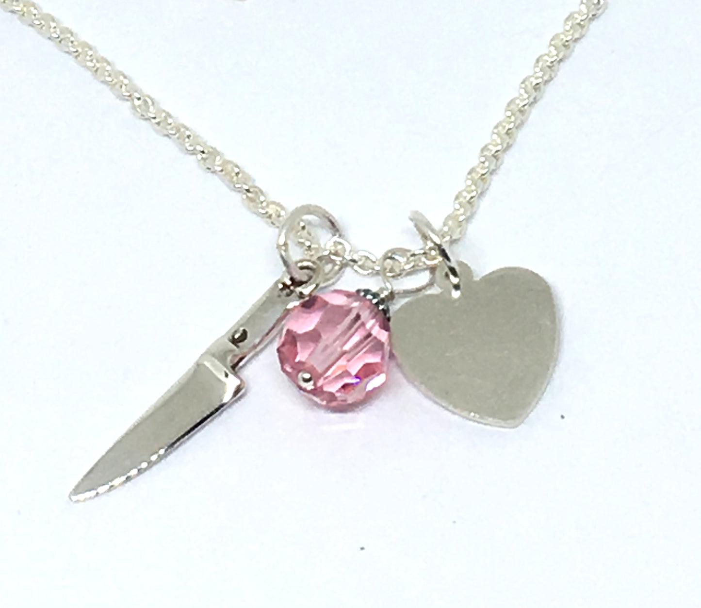 Personalized Chef Knife Cluster Necklace with Initials and Pink Swarovski Crystal