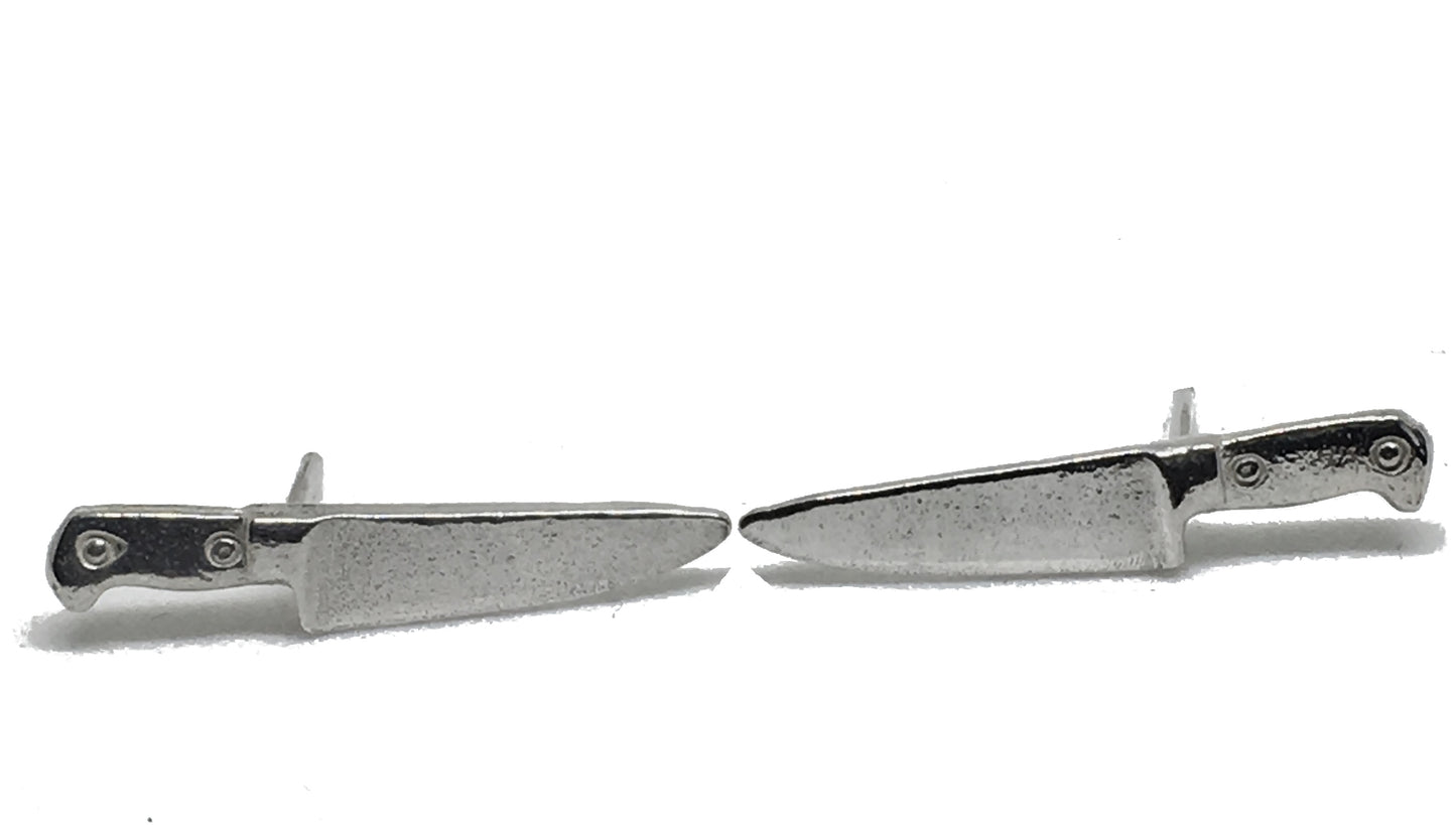 chef knife post stud earrings in sterling silver