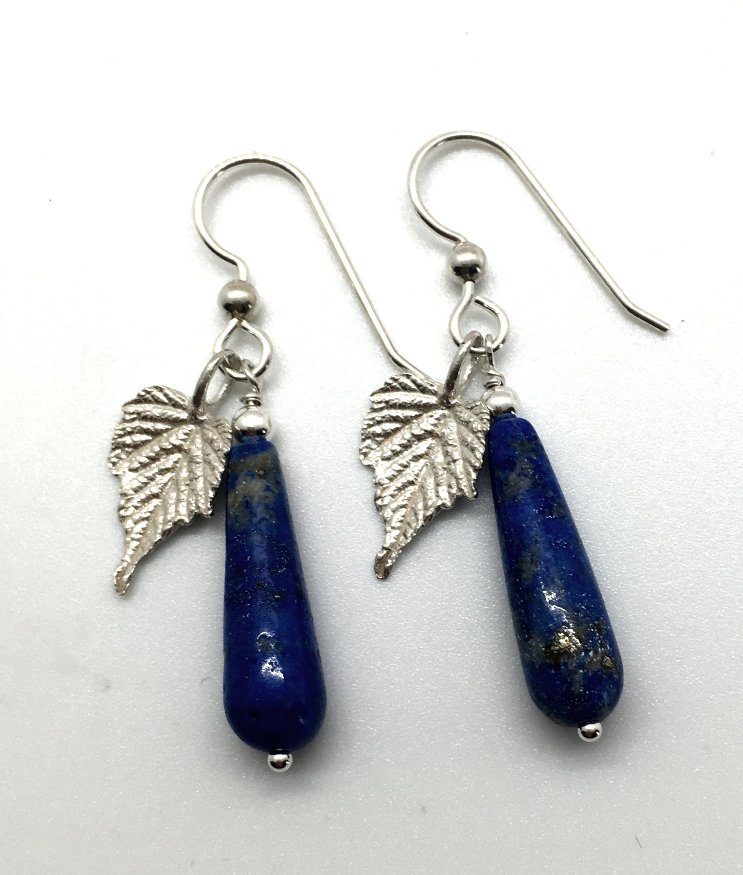 Lapis Lazuli Teardrop Earrings with Sterling Silver Grape Leaves