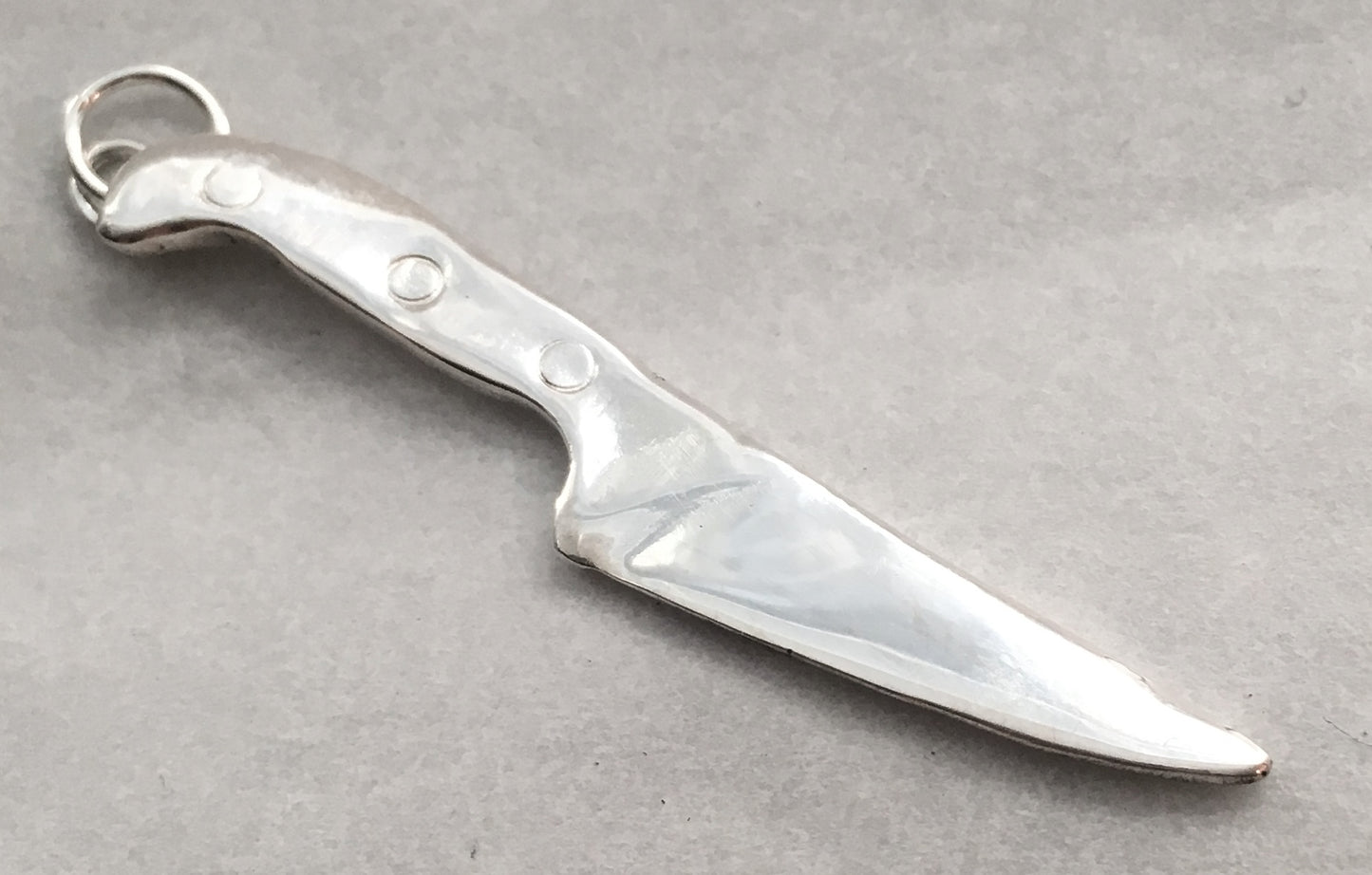 Jumbo Chef Knife Charm with Black Handle in Sterling Silver