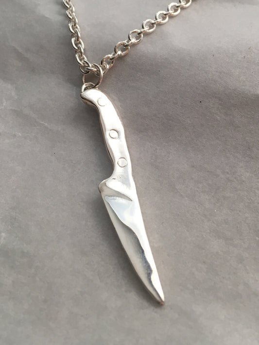 Large Sterling Chef Knife Pendant Necklace