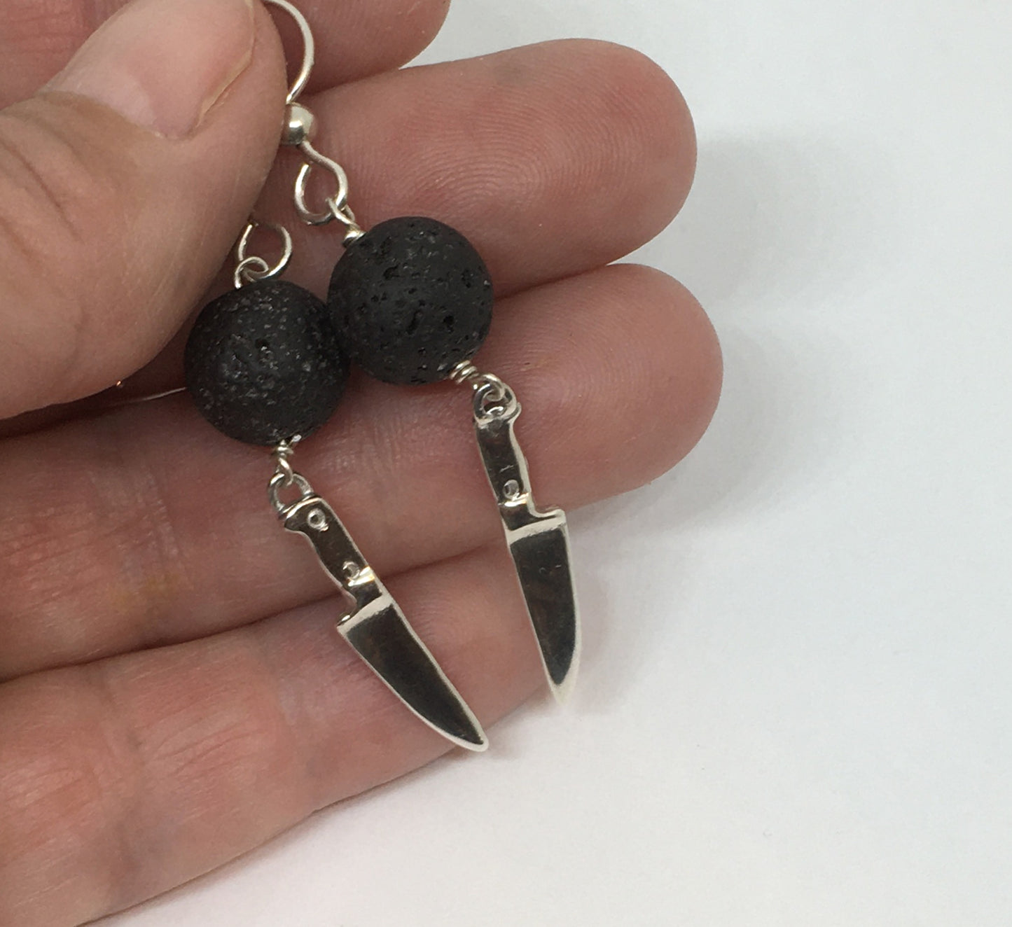 Sterling Silver Chef Knife Earrings with Lava