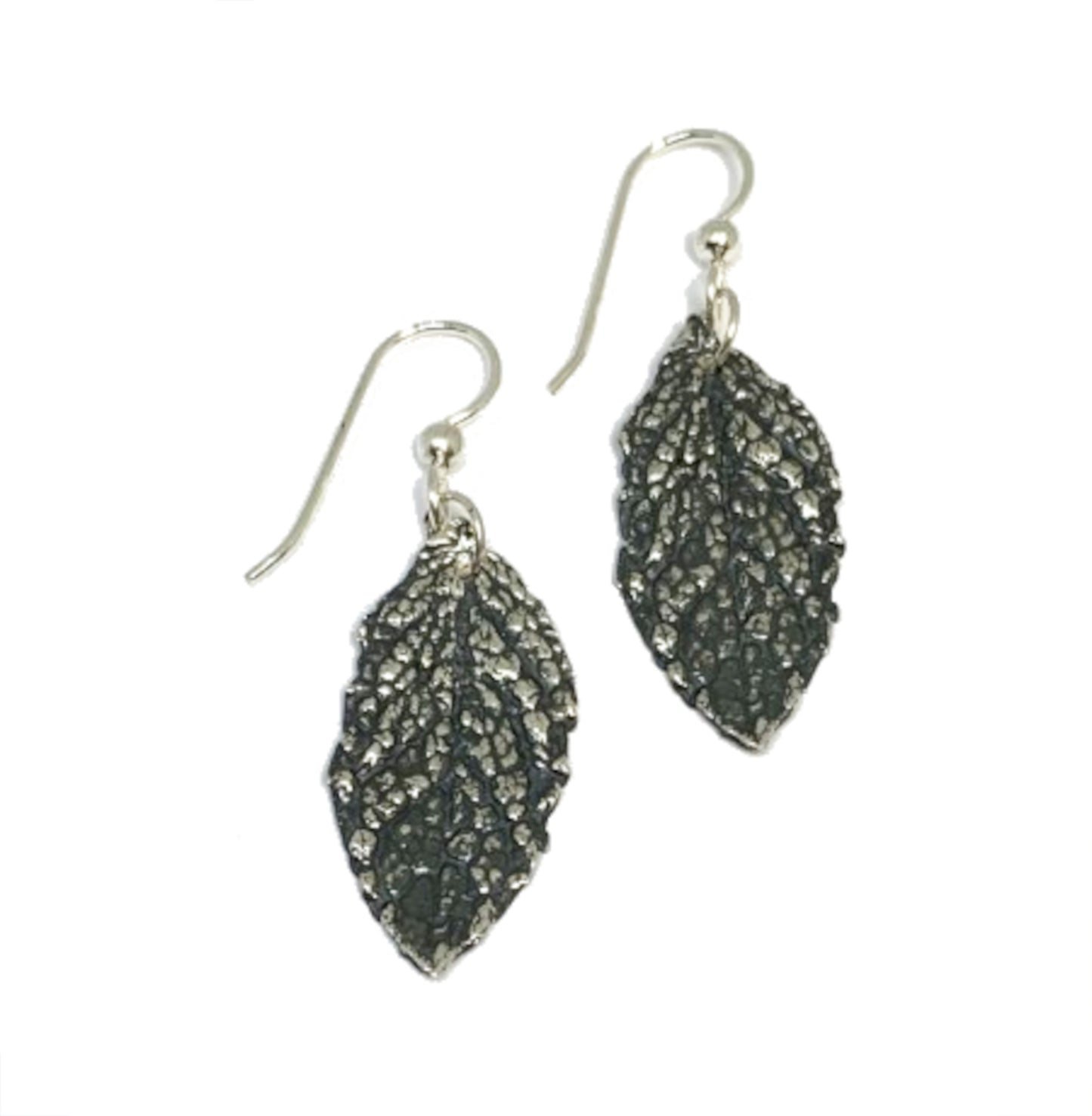 Mint Leaf Earrings in Sterling Silver