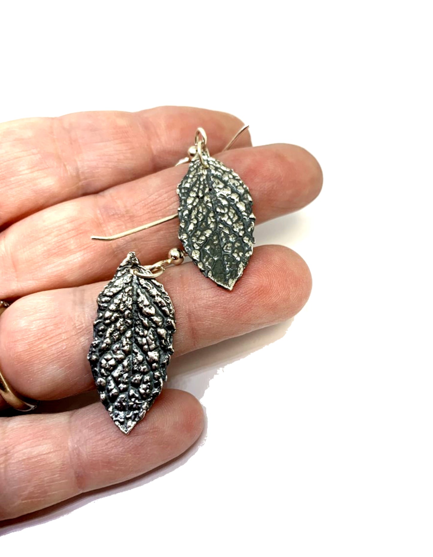 Mint Leaf Earrings in Sterling Silver