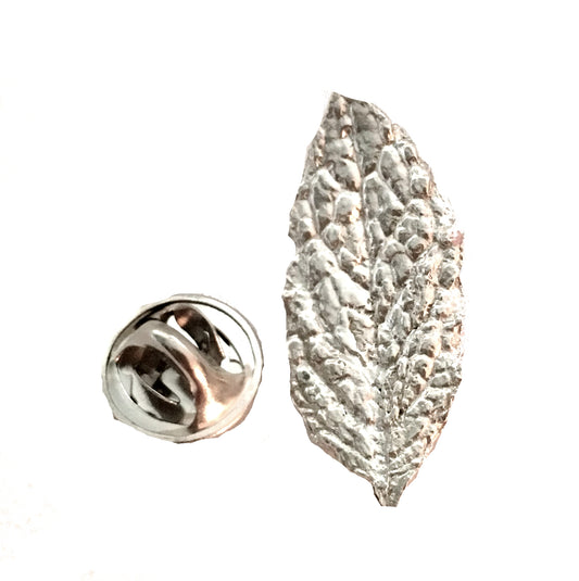 mint leaf tie tac, pin or lapel pin in sterling silver
