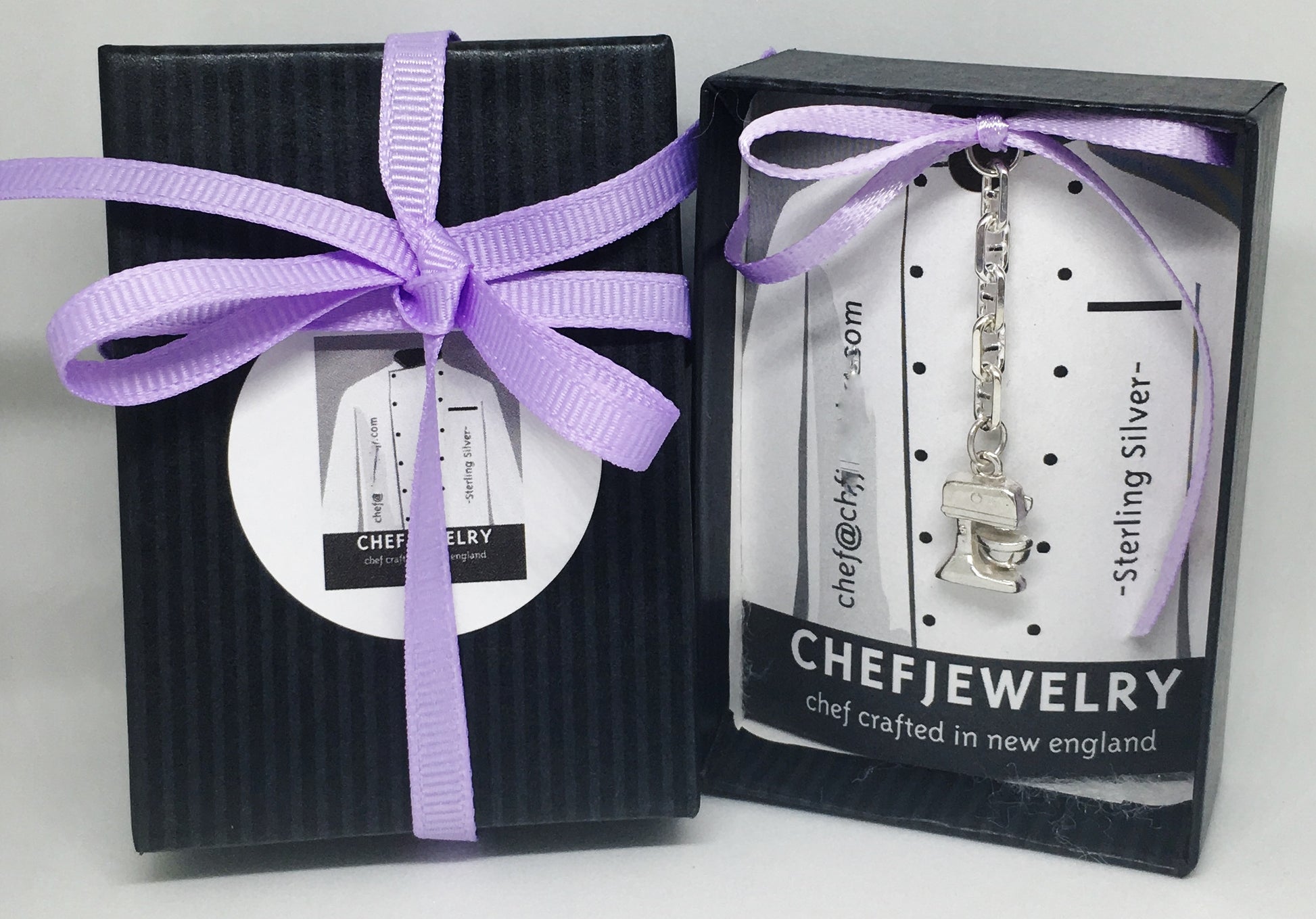 your chefjewelry necklace will arrive in a custom chefjewelry gift box with ribbon
