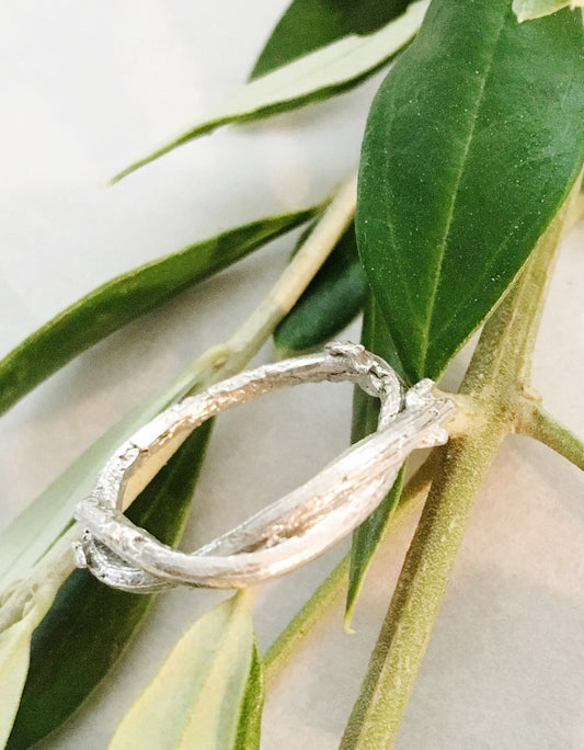 Olive twig ring in sterling silver