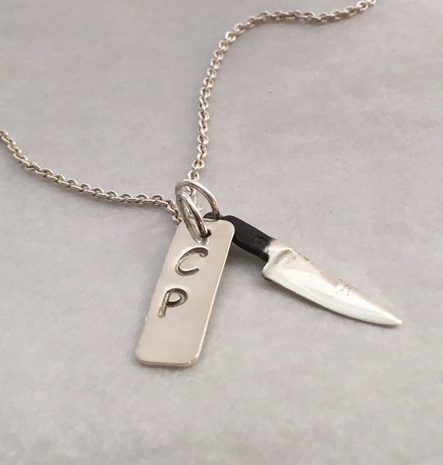 Personalized Chef Knife Pendant Necklace with Initials