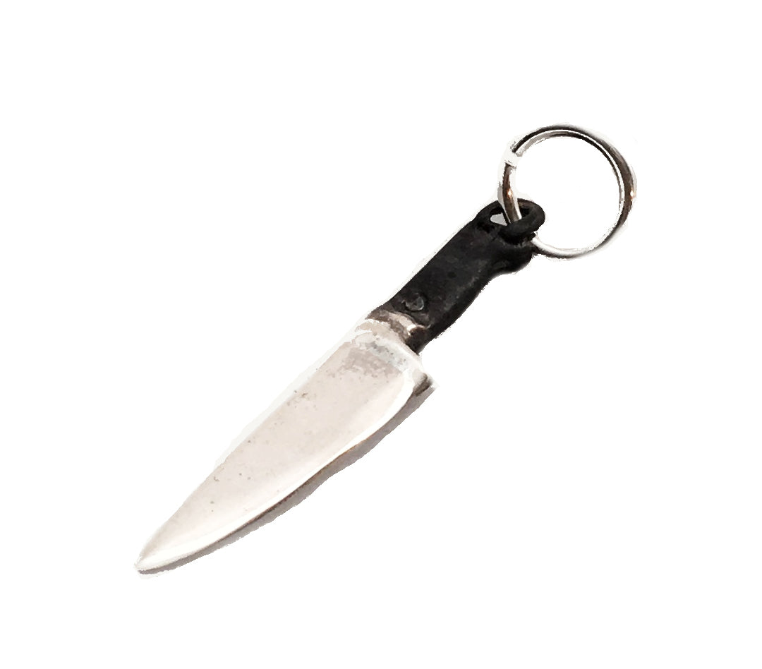 Chef Knife Charm in Sterling Silver with Black Handle