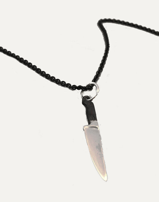 Sterling Chef Knife Pendant Necklace with Black Handle