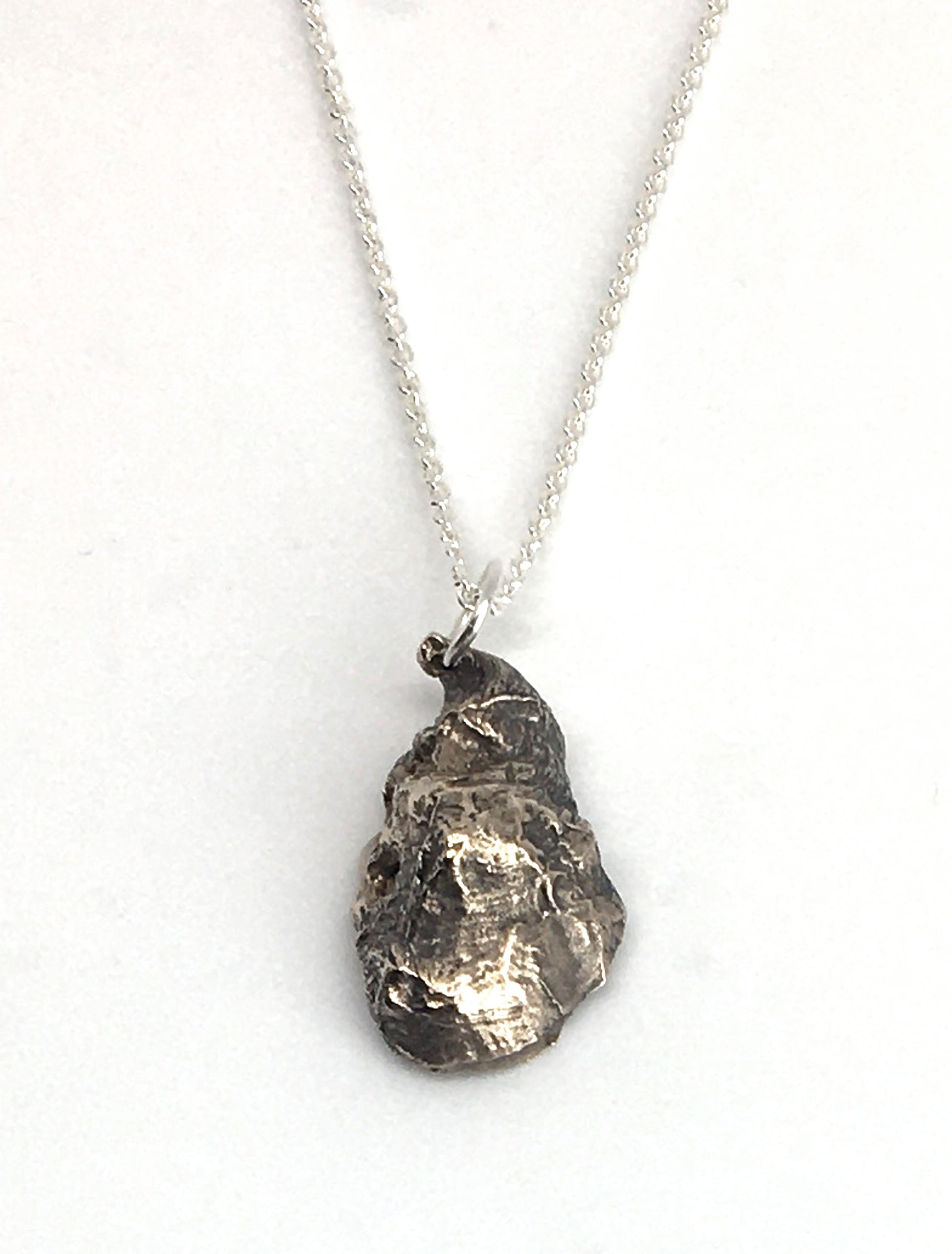sterling silver oyster shell pendant necklace on sterling silver cable chain