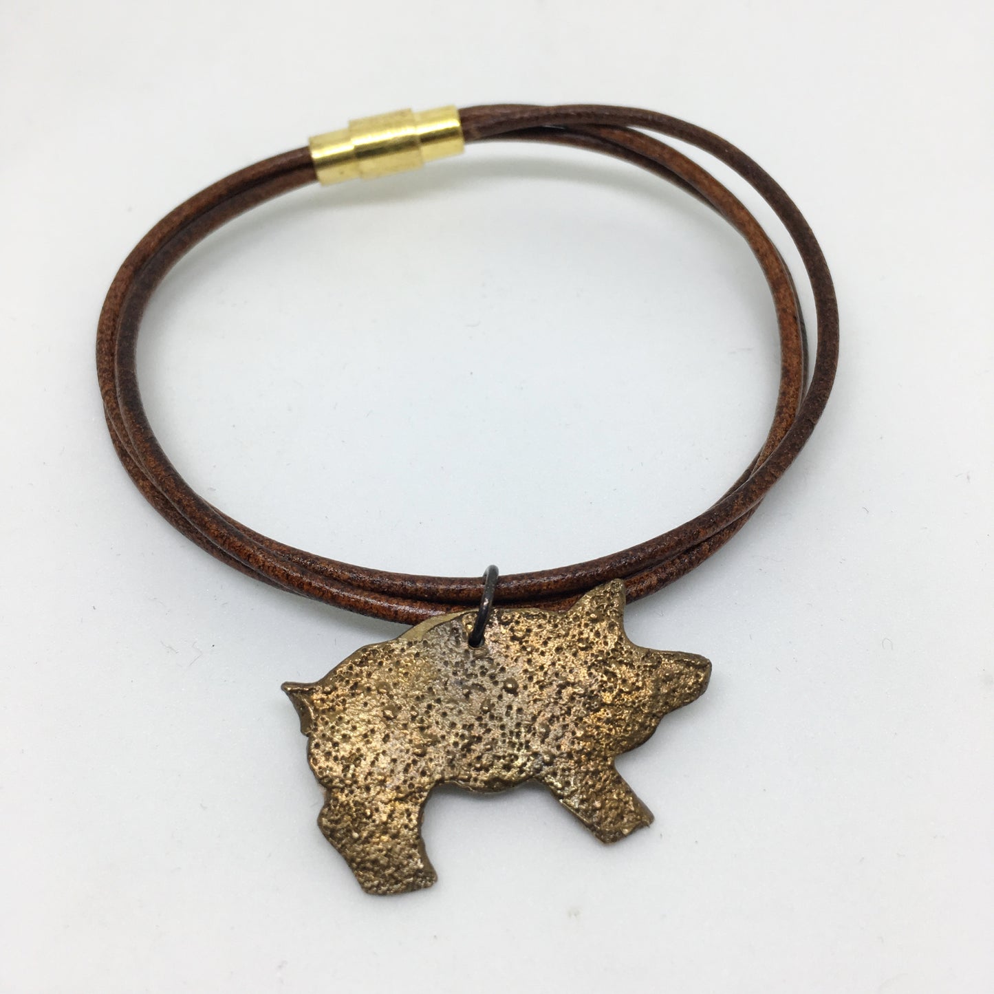 Leather Bangle with Pig Charm