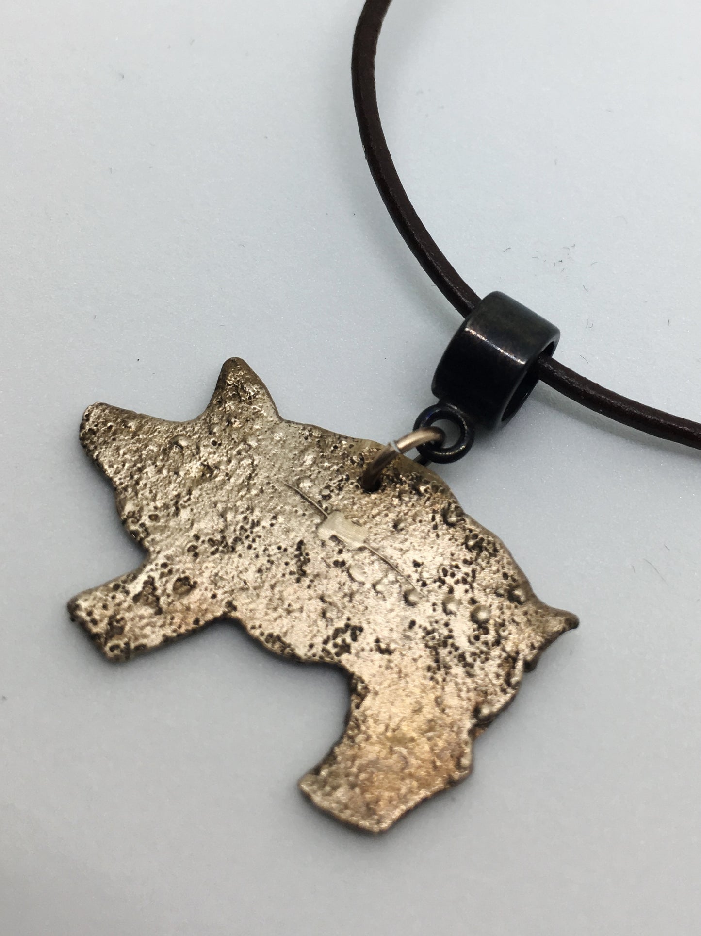 Pig Pendant Necklace on Leather Cord