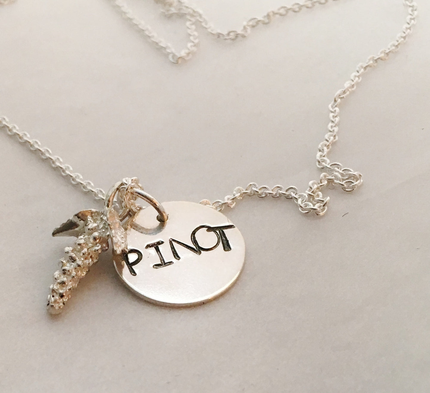Hand Stamped Pinot Red Wine Charm in Sterling Silver