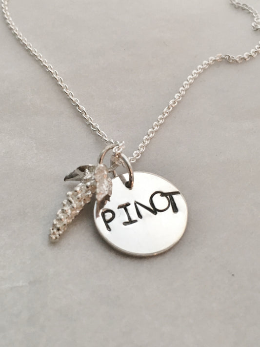 Hand Stamped Pinot Red Wine Charm in Sterling Silver