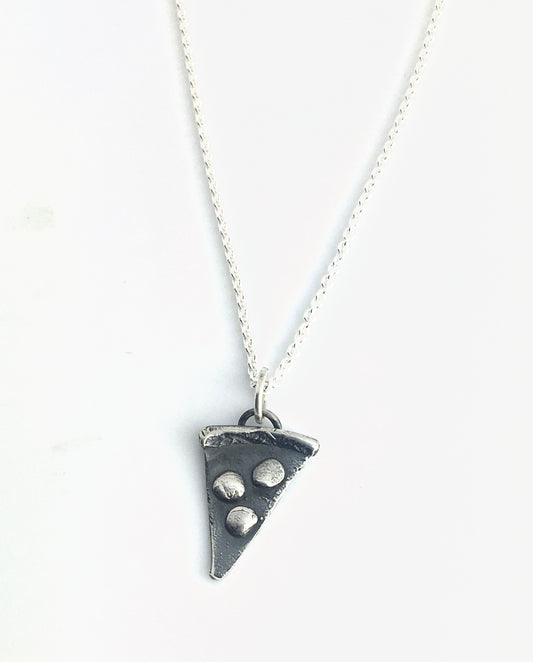 sterling silver pizza charm necklace on classic cable chain