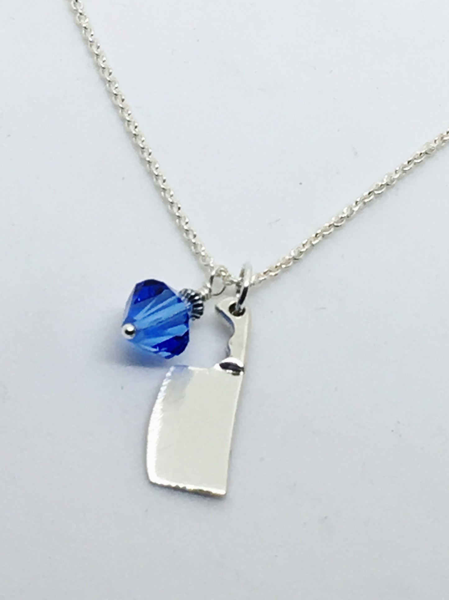 Chef's Cleaver Pendant Necklace with Blue Swarovski Crystal Charm
