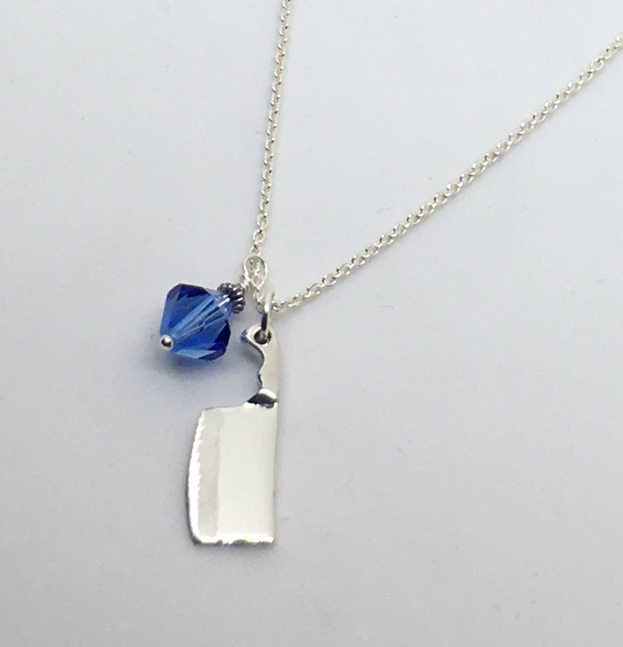 Chef's Cleaver Pendant Necklace with Blue Swarovski Crystal Charm