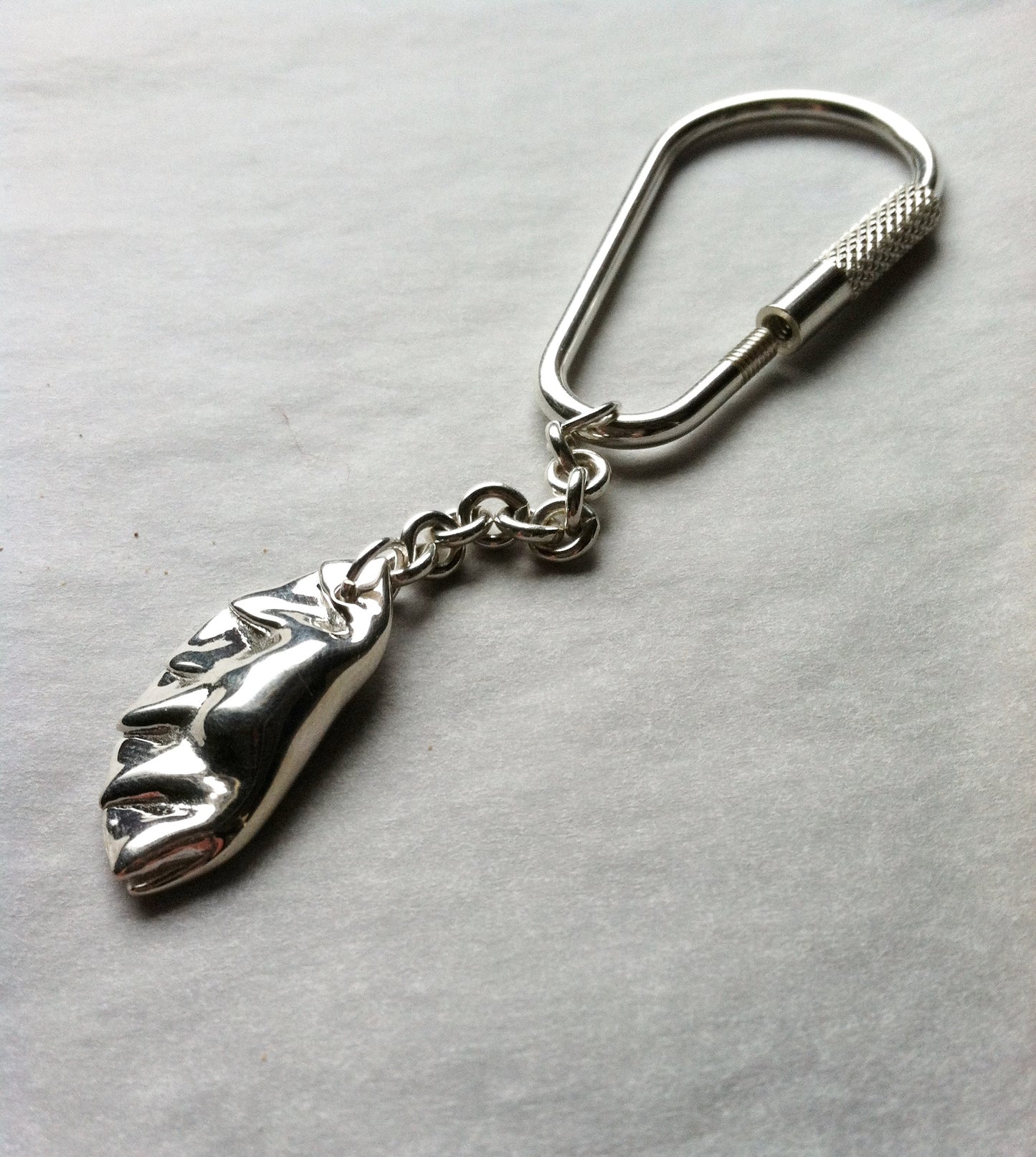 Potsticker Dumpling Charm Key Chain in Sterling Silver