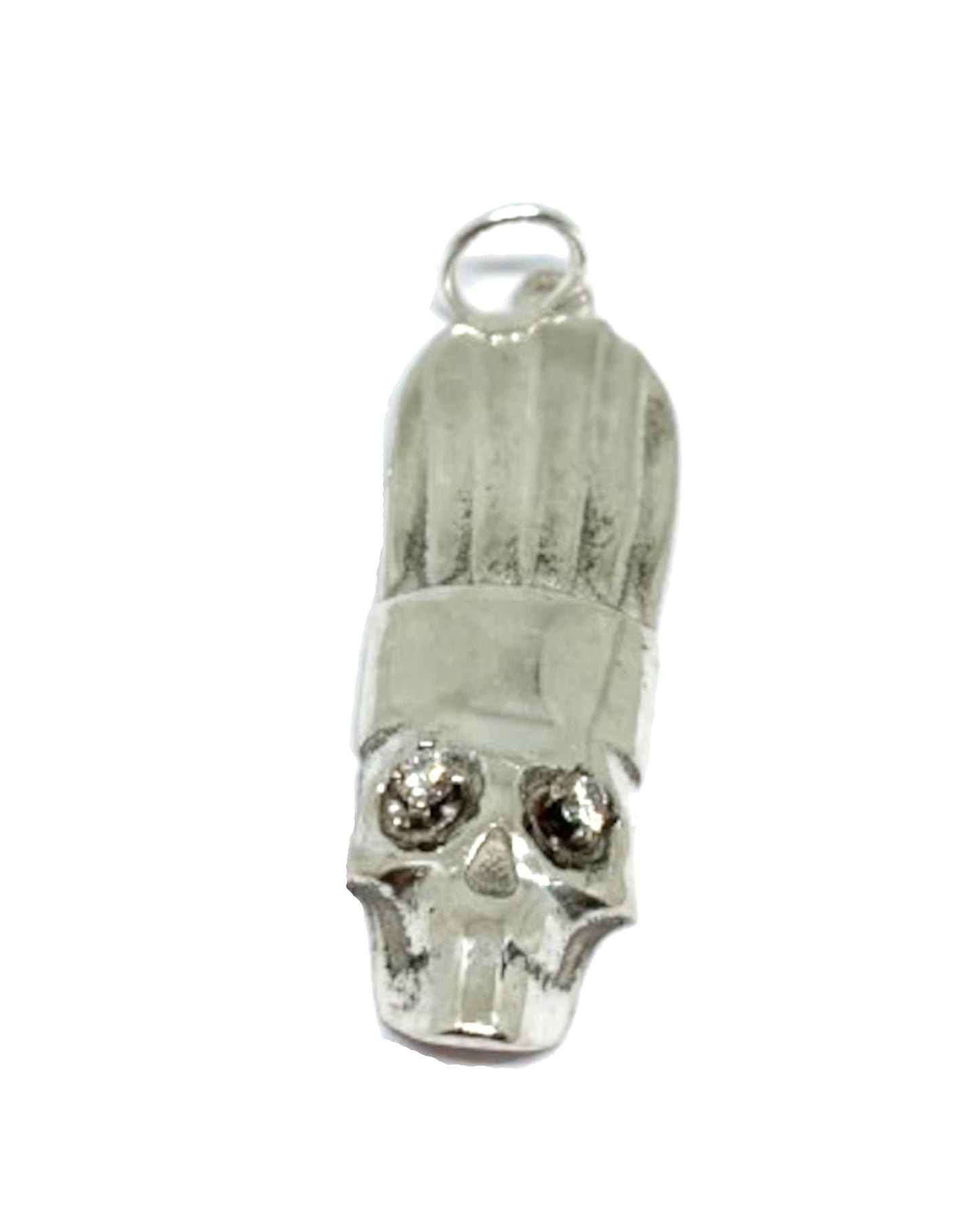 Chef Skull Charm in Sterling Silver with Lab Created Diamond Eyes