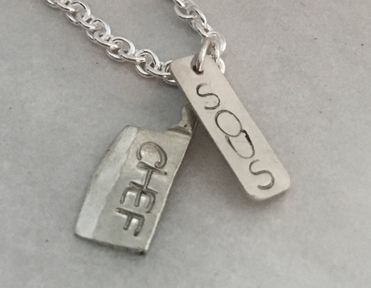 Man's Hand Stamped Sous Chef Knife and Dog Tag Pendant Necklace