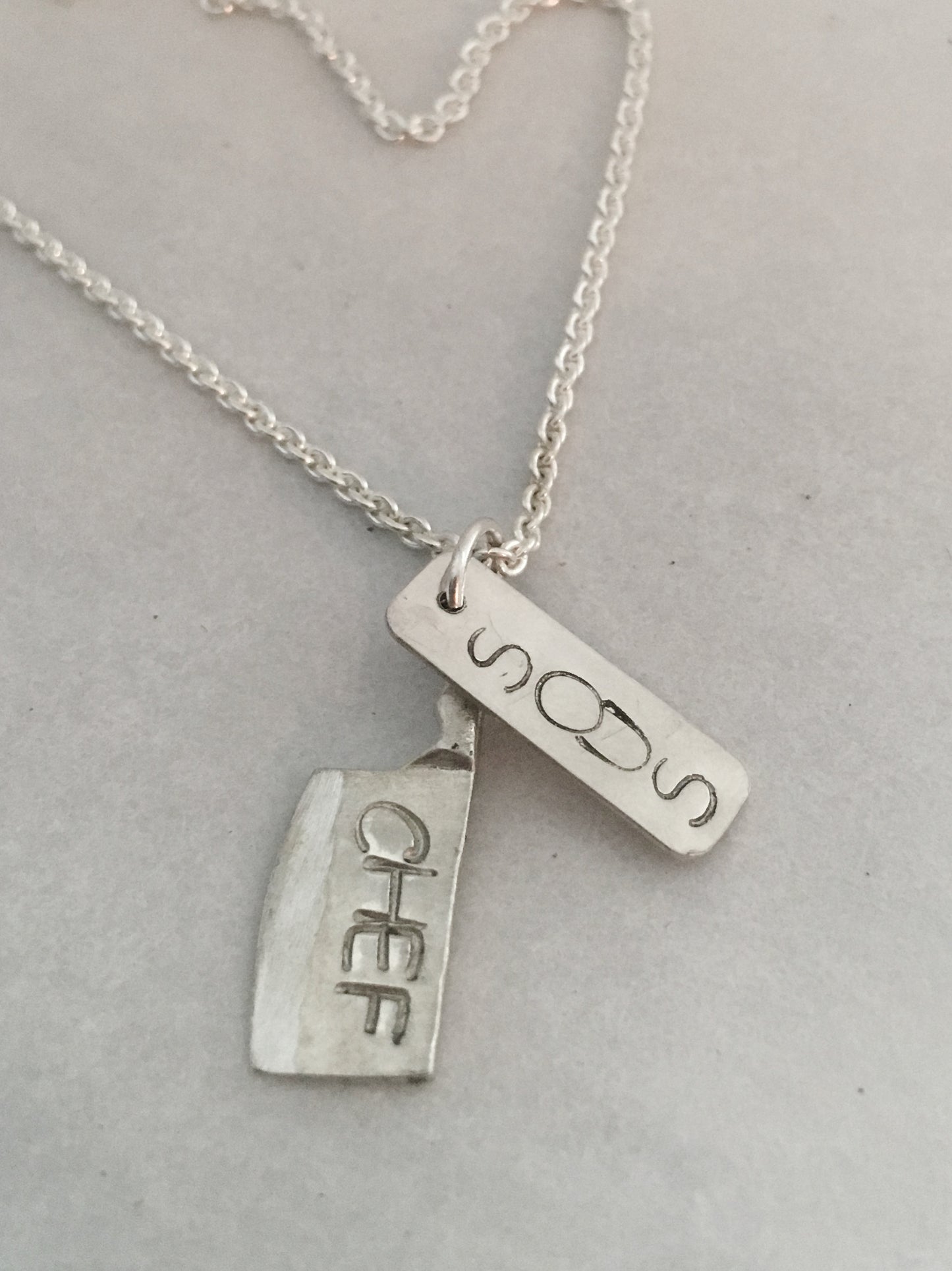 Hand Stamped Sous Chef Knife and Dog Tag Pendant Necklace