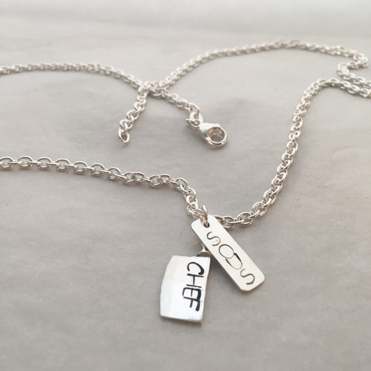 Hand Stamped Sous Chef Knife and Dog Tag Pendant Necklace