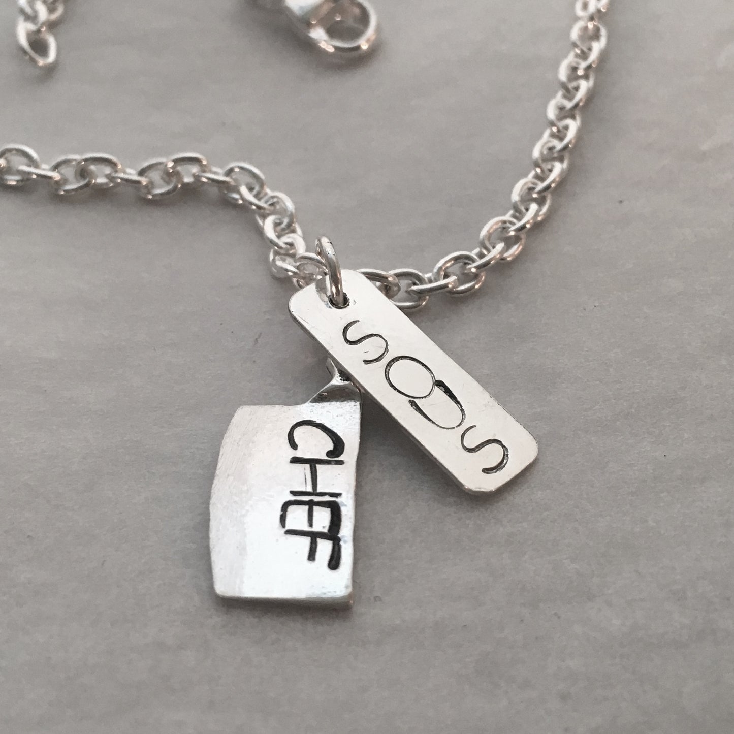 Man's Hand Stamped Sous Chef Knife and Dog Tag Pendant Necklace