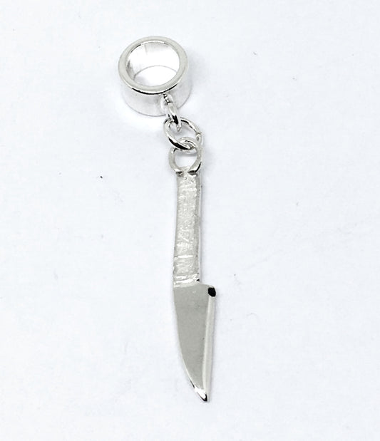 sterling sushi knife charm with euro style slider bead