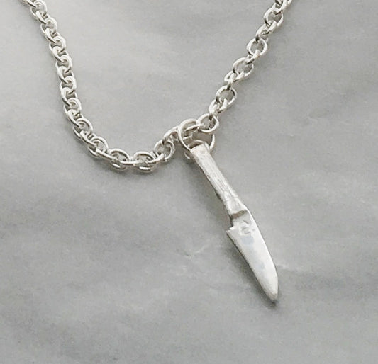 Japanese Sushi Knife Pendant Necklace in Sterling Silver
