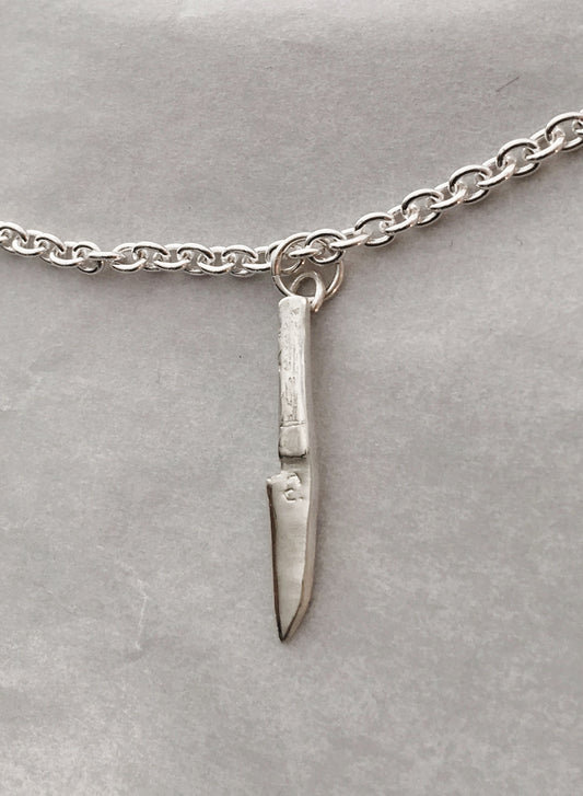 Japanese Sushi Knife Pendant Necklace in Sterling Silver
