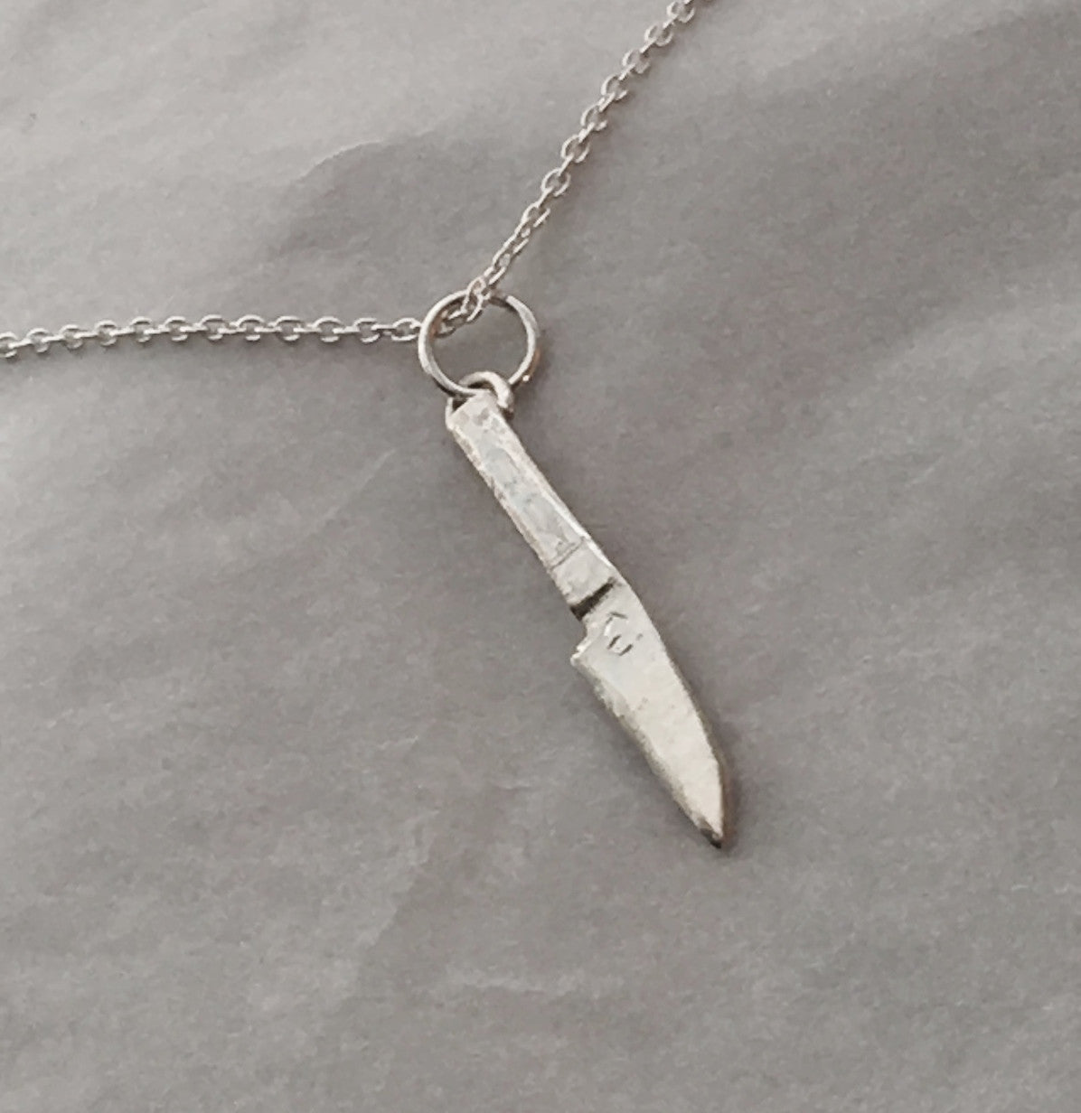 Sushi Knife Pendant Necklace in Sterling Silver with Cable Chain
