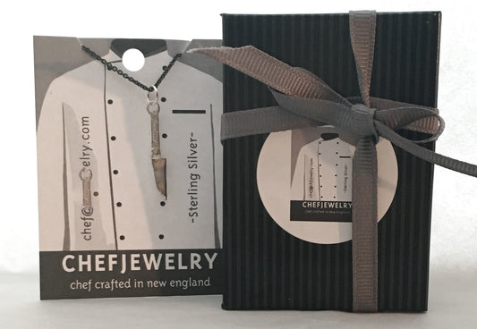 your chefjewelry wil arrive in a ribbon wrapped gift box