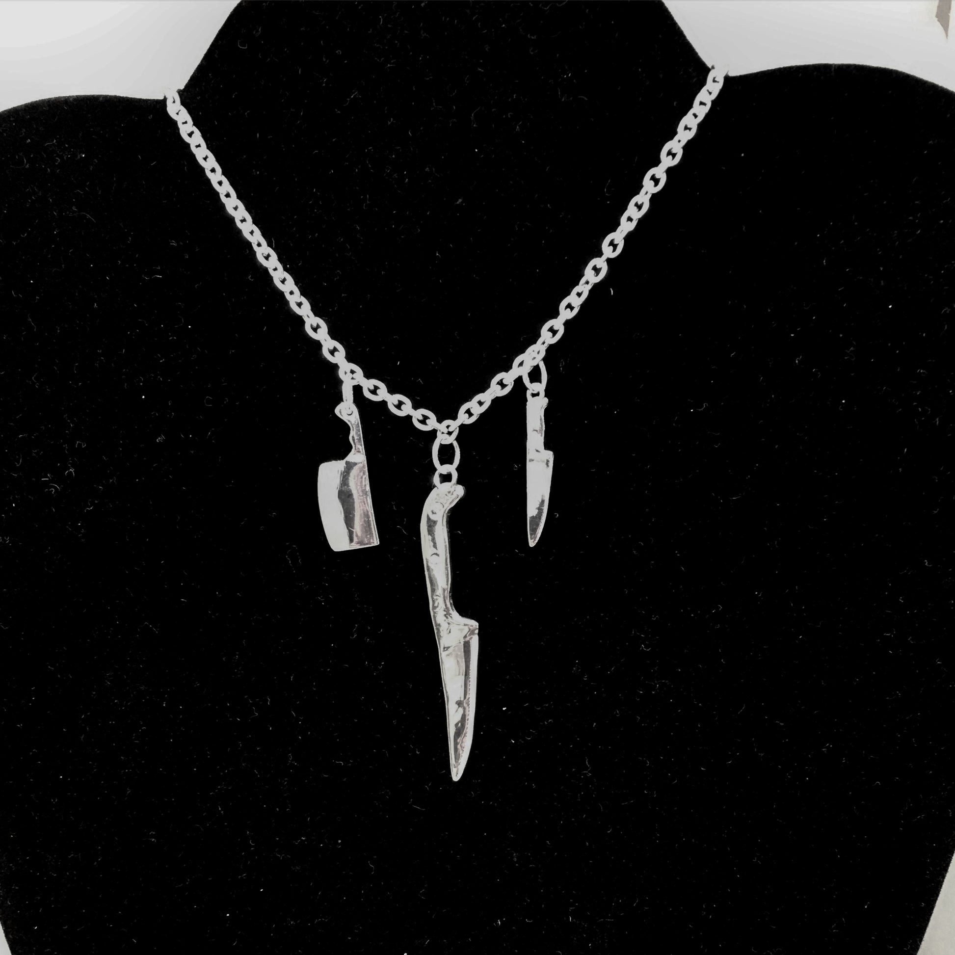 triple chef knife statement necklace in sterling silver