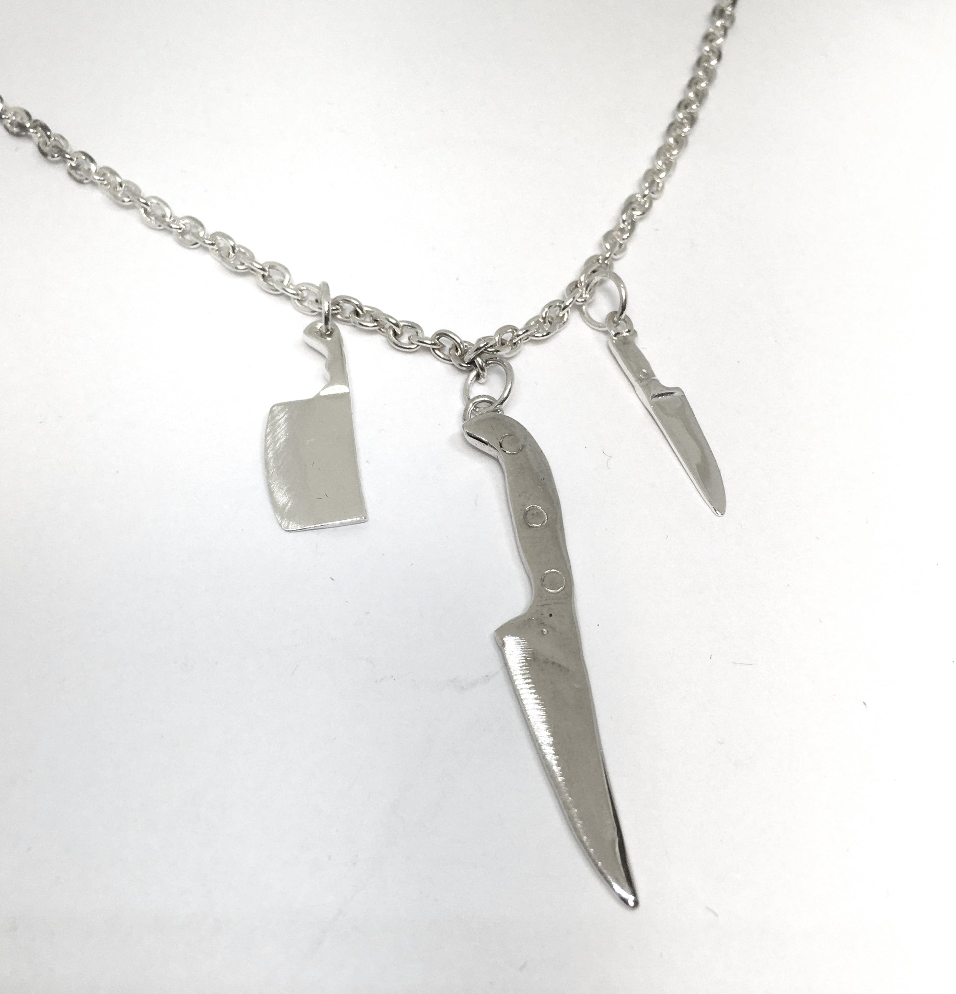 Fancy Knife Necklace Silver Plated Chain