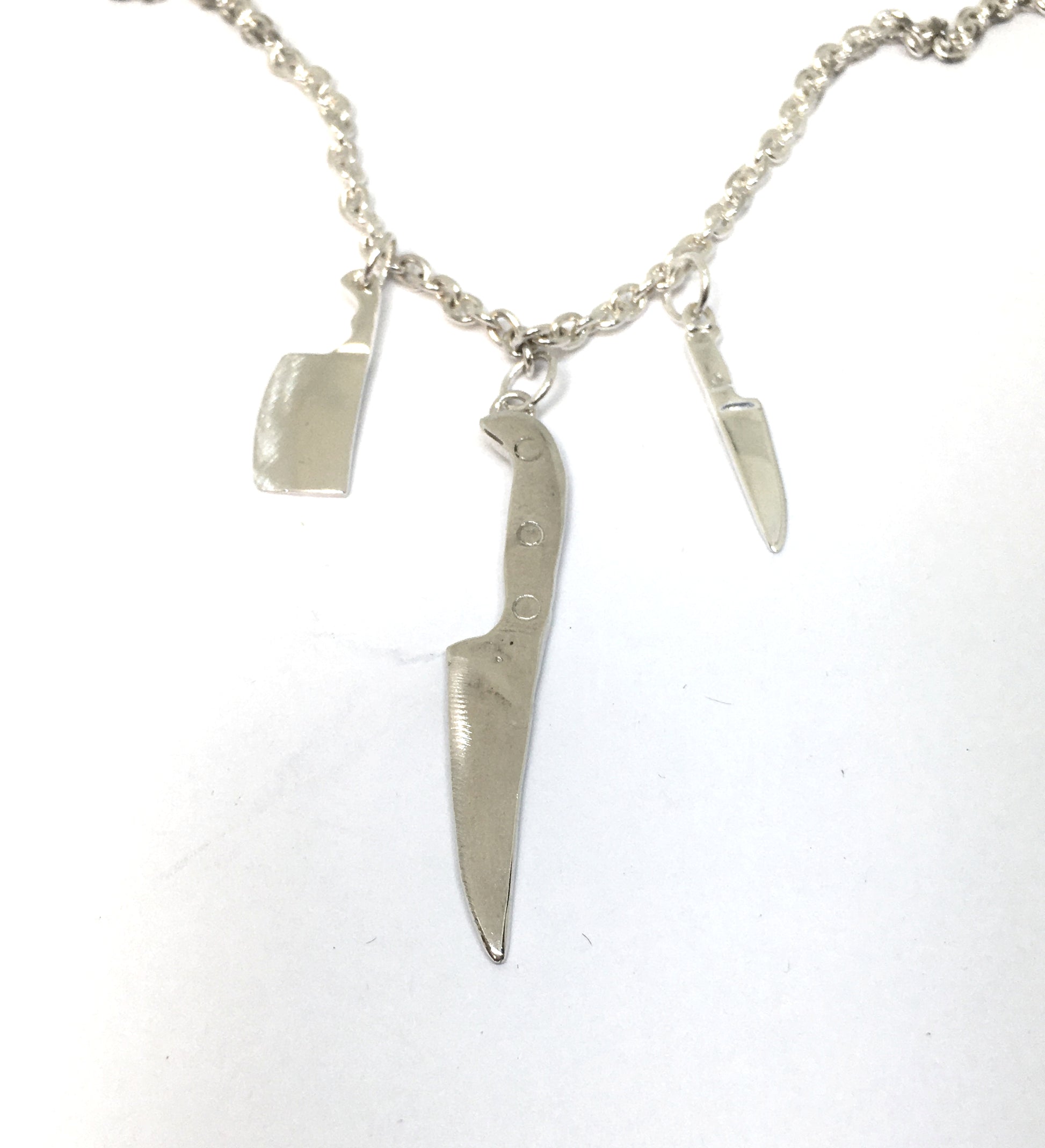 Fancy Knife Necklace Silver Plated Chain