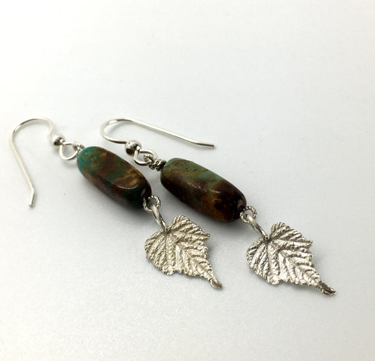 Turquoise Earrings with Sterling Silver Grape Leaves