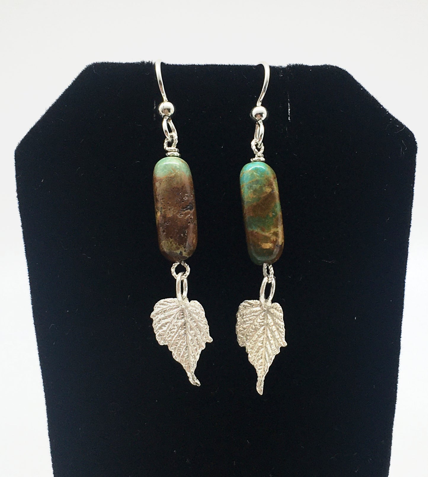Turquoise Earrings with Sterling Silver Grape Leaves