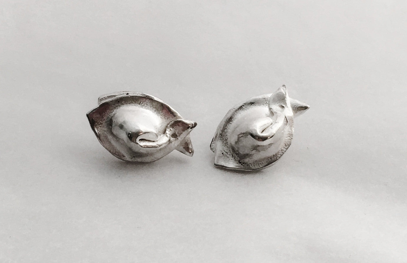 Chinese Wonton Dumpling Stud Earrings in Sterling Silver