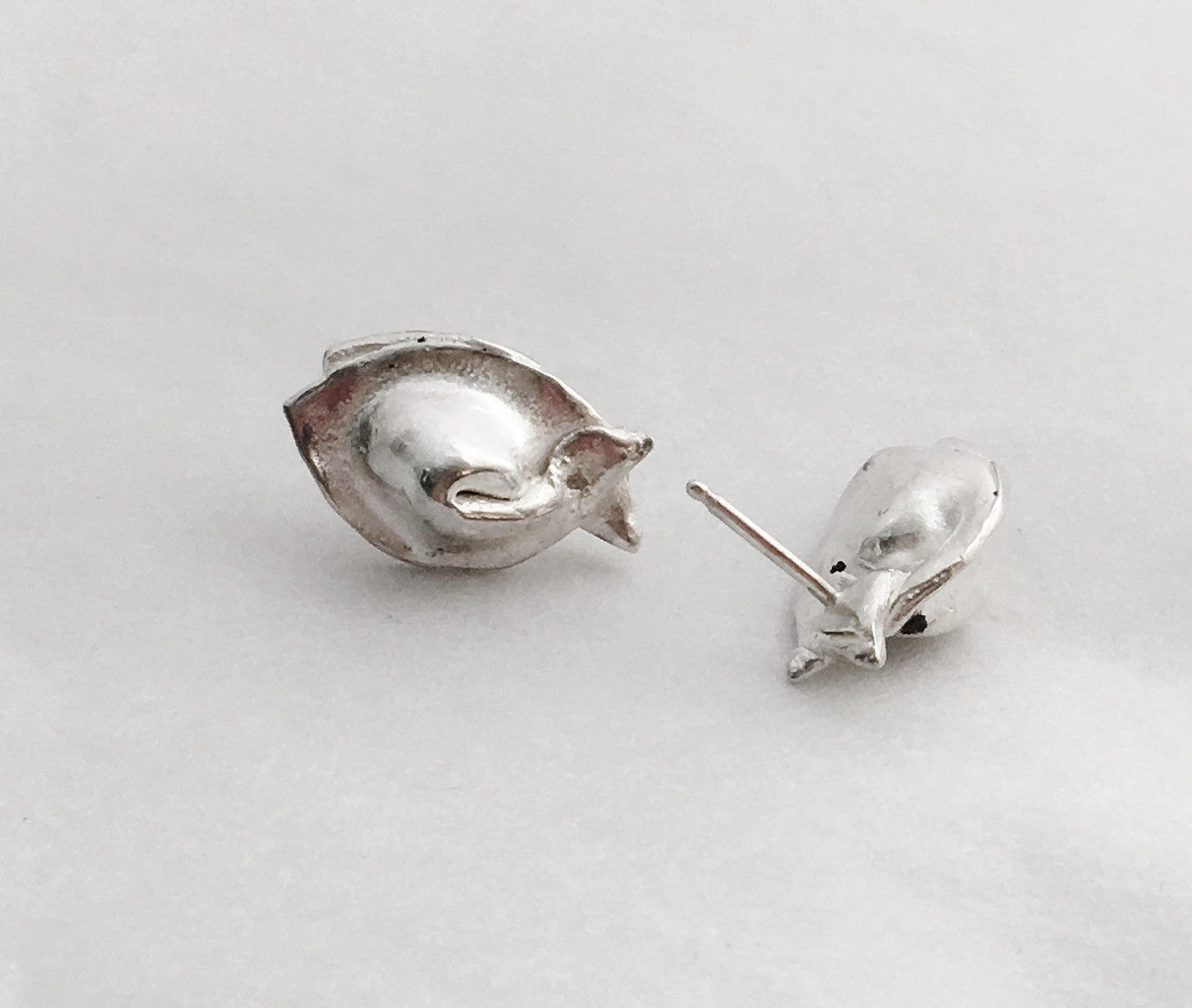 Chinese Wonton Dumpling Stud Earrings in Sterling Silver