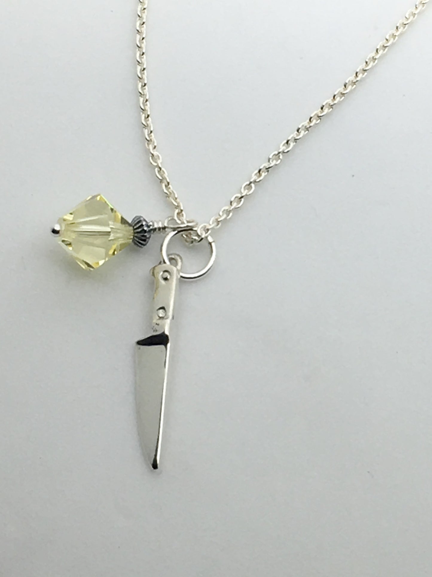 Chef's Knife Pendant Necklace with Yellow Swarovski Crystal Charm