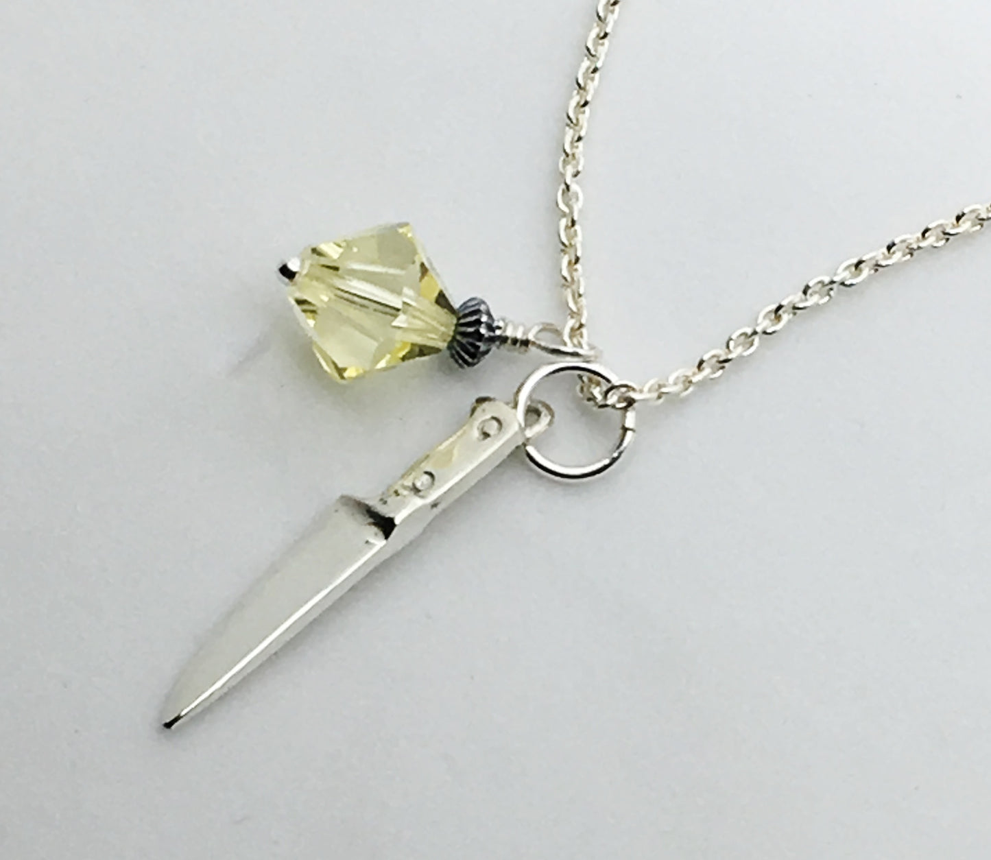 Chef's Knife Pendant Necklace with Yellow Swarovski Crystal Charm
