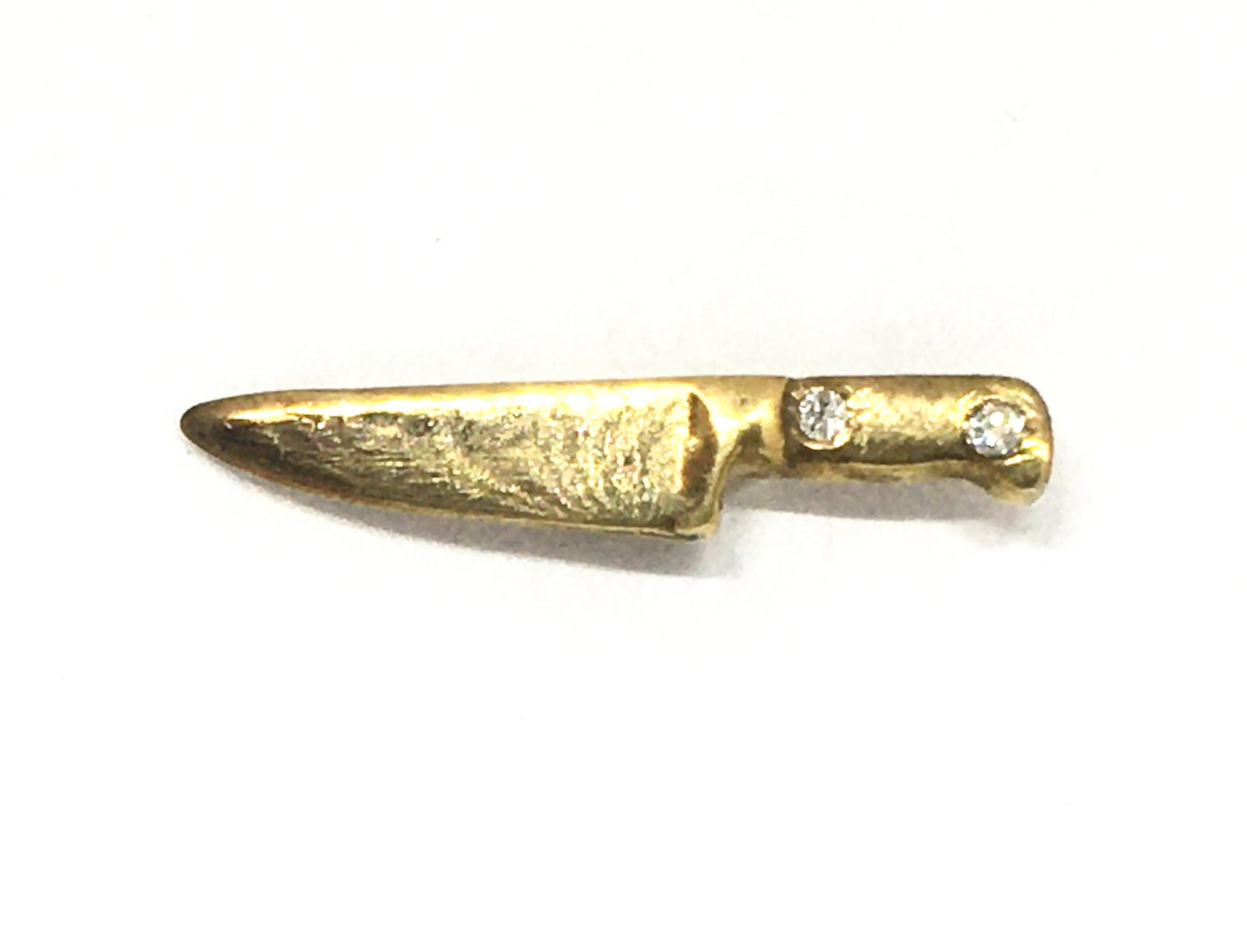 Single Gold Plated Sterling Silver Chef Knife Stud Earring with Diamond Accents